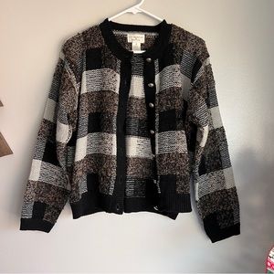 Vintage Plaid Checker Button Cardigan Sweater